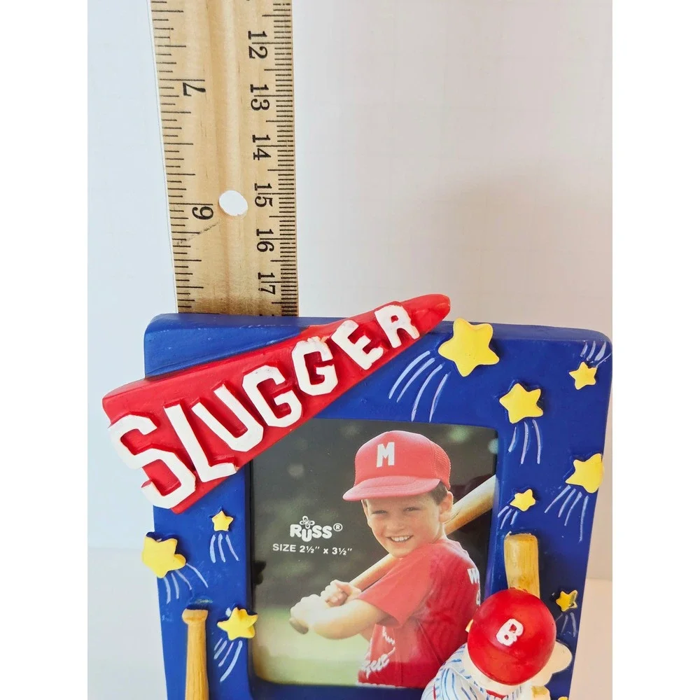 Russ Berrie Slugger Baseball Picture Frame Blue Red 3D Resin 14542 2.5x3.5 Photo